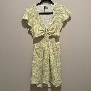 H&M Yellow Floral Cut Out Dress - Size Medium